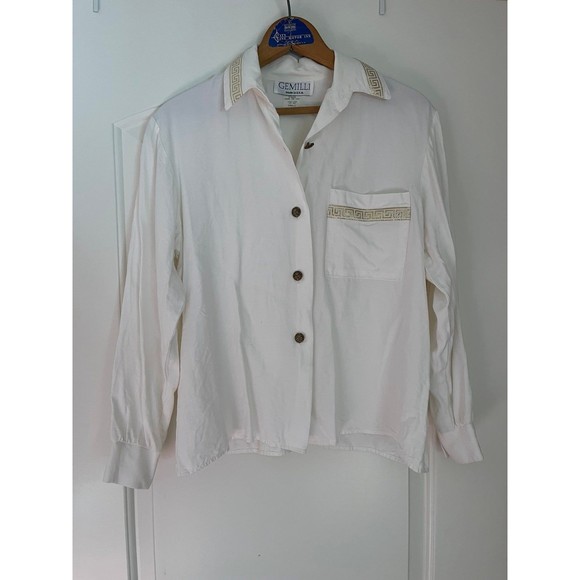 Vintage Gemilli White Button Down with Greek Key Gold Details - Picture 8 of 9
